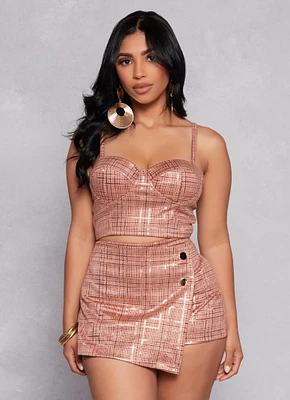 Womens Plaid Bustier Crop Top, Pink, Size L