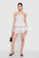 Womens Haute Monde Smocked Pinstripe Peplum Top, White, Size L