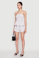 Womens Haute Monde Smocked Pinstripe Peplum Top, White, Size L