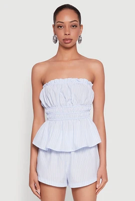 Womens Haute Monde Smocked Pinstripe Peplum Top,