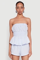 Womens Haute Monde Smocked Pinstripe Peplum Top,