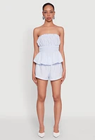 Womens Haute Monde Smocked Pinstripe Peplum Top,