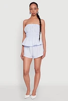 Womens Haute Monde Smocked Pinstripe Peplum Top,