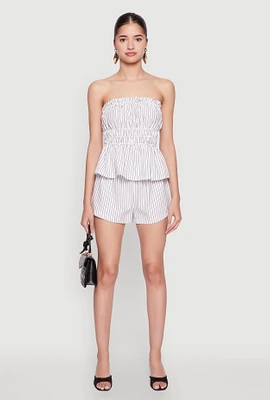 Womens Haute Monde Pinstripe Paper Bag Waist Shorts, White, Size S