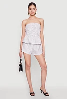 Womens Haute Monde Pinstripe Paper Bag Waist Shorts, White, Size S