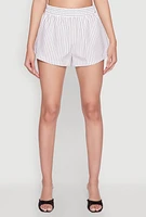 Womens Haute Monde Pinstripe Paper Bag Waist Shorts, White, Size S