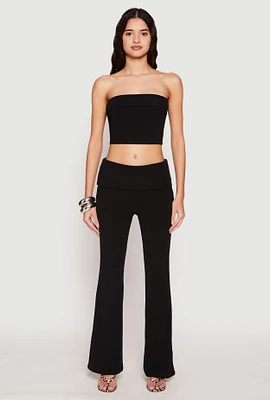 Womens Haute Monde Ribbed Fold Over Waist Pants,