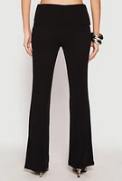 Womens Haute Monde Ribbed Fold Over Waist Pants, Black, Size L