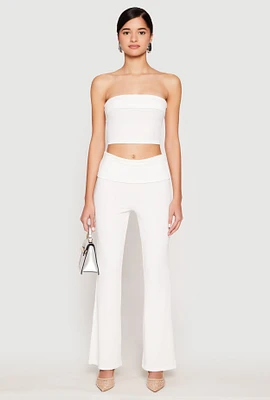 Womens Haute Monde Ribbed Fold Over Waist Pants, White, Size M