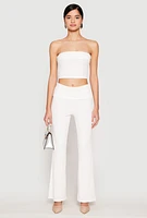 Womens Haute Monde Ribbed Fold Over Waist Pants, White, Size M