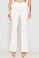 Womens Haute Monde Ribbed Fold Over Waist Pants, White, Size M