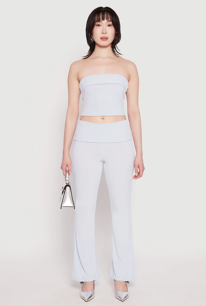 Womens Haute Monde Ribbed Fold Over Waist Pants,
