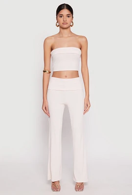 Womens Haute Monde Ribbed Fold Over Waist Pants,