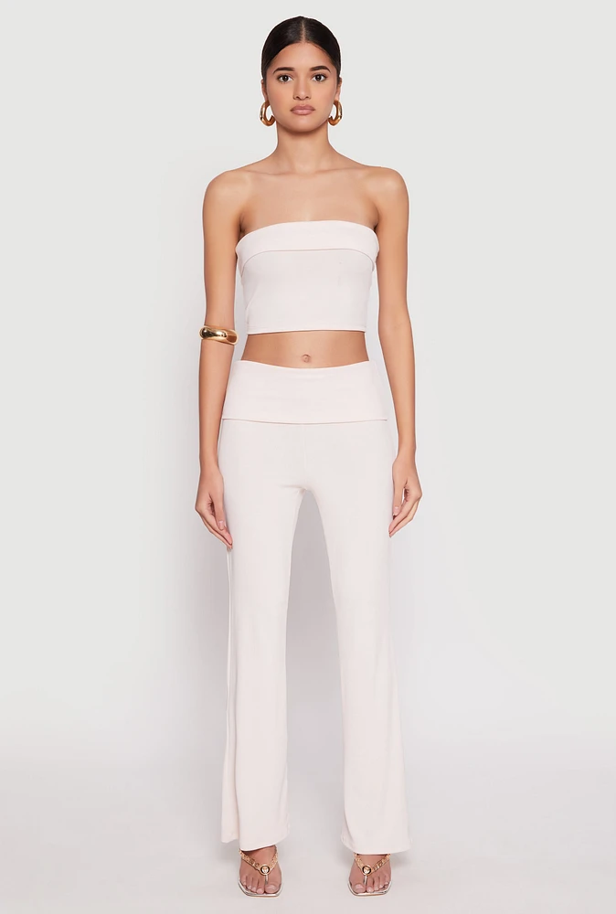 Womens Haute Monde Ribbed Fold Over Waist Pants,