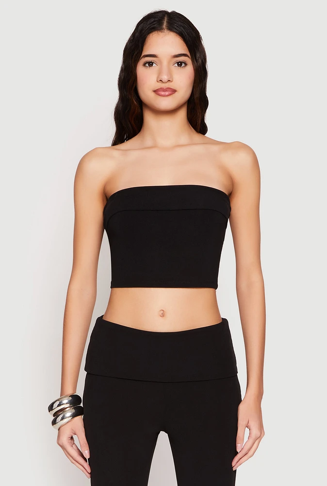 Womens Haute Monde Fold Over Tube Top, Black, Size L