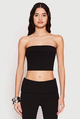 Womens Haute Monde Fold Over Tube Top, Black, Size L