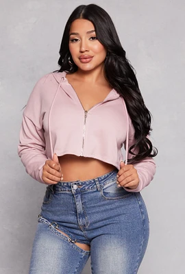 Womens Iris Terry Cropped Hoodie, Pink, Size L