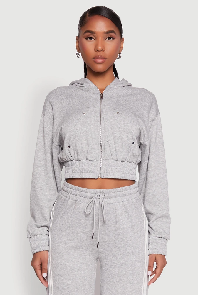 Womens Iris Zip Front Hoodie, Grey, Size M