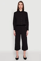 Womens Iris Gauze Knit Paper Bag Waist Culottes, Black, Size L