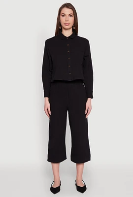 Womens Iris Gauze Knit Paper Bag Waist Culottes,