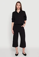 Womens Iris Gauze Knit Paper Bag Waist Culottes, Black, Size L