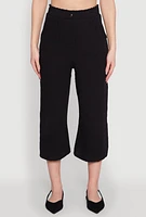 Womens Iris Gauze Knit Paper Bag Waist Culottes, Black, Size L