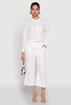Womens Iris Gauze Knit Paper Bag Waist Culottes, White,