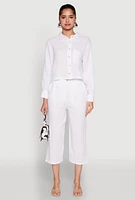 Womens Iris Gauze Knit Paper Bag Waist Culottes, White,