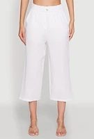 Womens Iris Gauze Knit Paper Bag Waist Culottes, White,