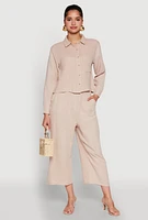 Womens Iris Gauze Knit Paper Bag Waist Culottes, Khaki, Size M