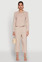 Womens Iris Gauze Knit Paper Bag Waist Culottes, Khaki, Size M