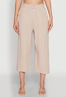 Womens Iris Gauze Knit Paper Bag Waist Culottes, Khaki, Size M