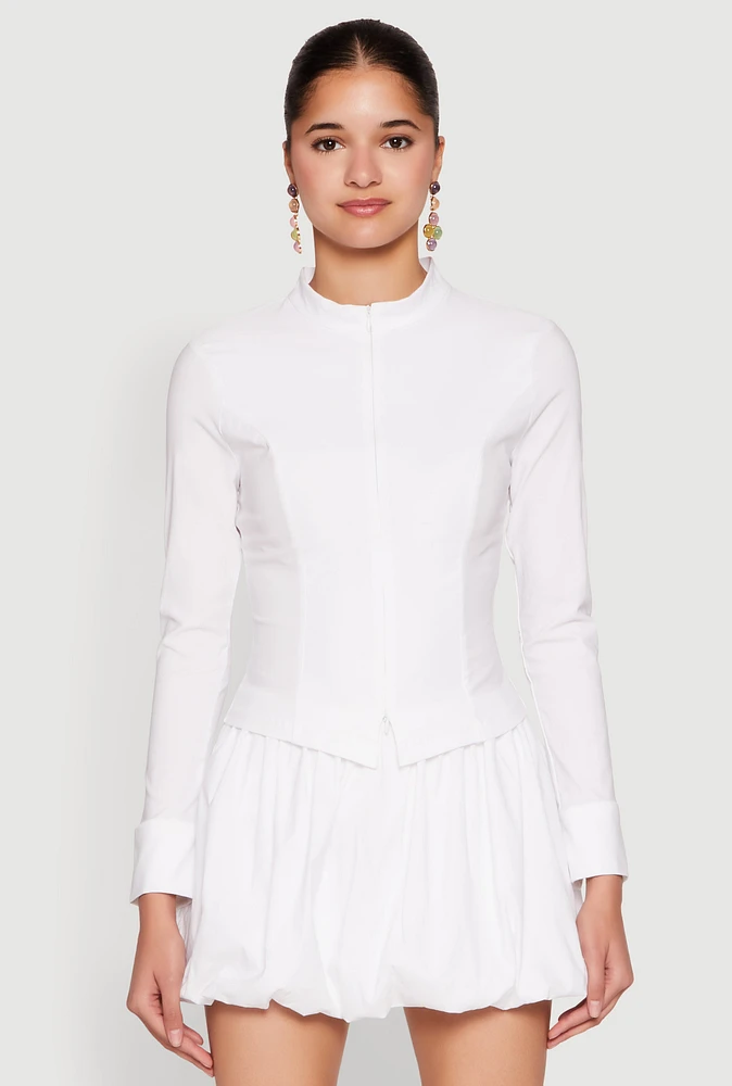 Womens Iris Double Zip Front Blouse, White, Size L