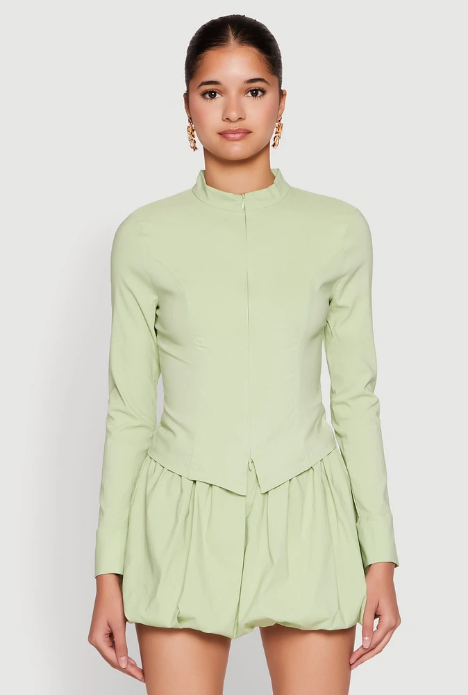 Womens Iris Double Zip Front Blouse, Green, Size M
