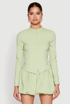 Womens Iris Double Zip Front Blouse, Green, Size M