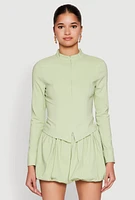 Womens Iris Double Zip Front Blouse, Green, Size M