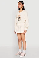 Womens V Neck Printed Pattern Sweatshirt, Beige, Size XL