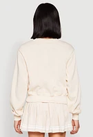 Womens V Neck Printed Pattern Sweatshirt, Beige, Size XL