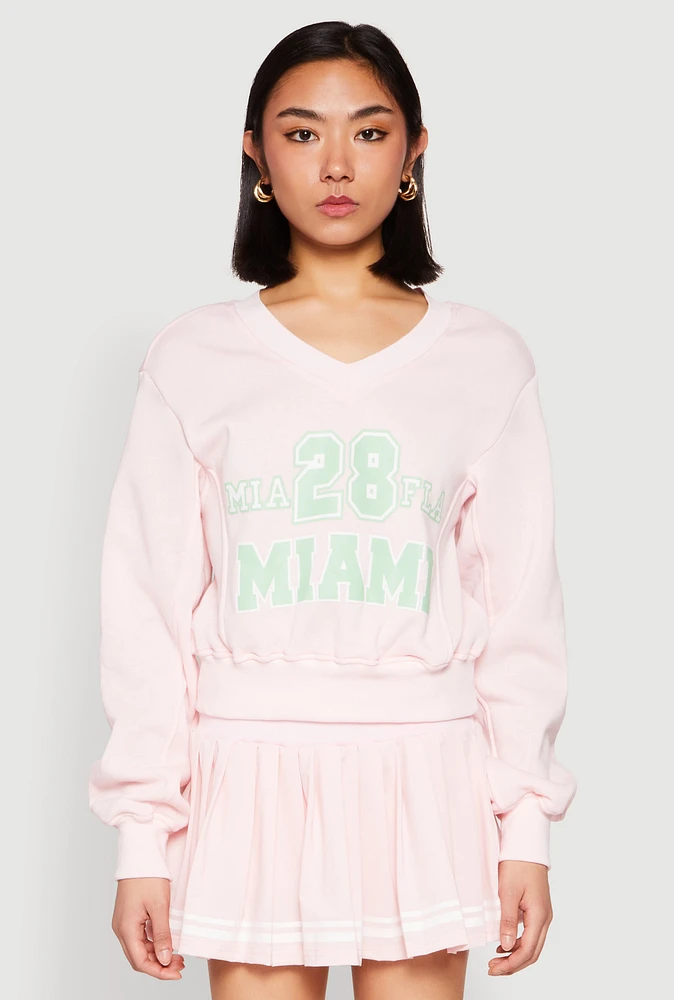 Womens V Neck Printed Pattern Sweatshirt, Pink,