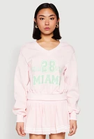 Womens V Neck Printed Pattern Sweatshirt, Pink,