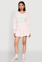 Womens V Neck Printed Pattern Sweatshirt, Pink,