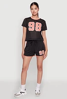 Womens Graphic Jersey Mesh Crew Neck Top, Black, Size S