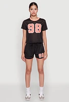 Womens Graphic Jersey Mesh Crew Neck Top, Black, Size S