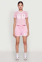 Womens Graphic Jersey Mesh Crew Neck Top,
