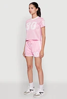 Womens Graphic Jersey Mesh Crew Neck Top,