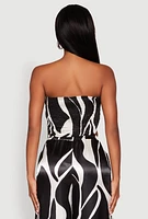 Womens Patterned Satin Strapless Top, Multi, Size XL