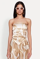 Womens Patterned Satin Strapless Top,