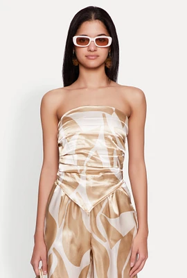 Womens Patterned Satin Strapless Top,
