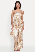 Womens Patterned Satin Strapless Top,