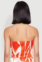 Womens Patterned Satin Strapless Top, Orange, Size S